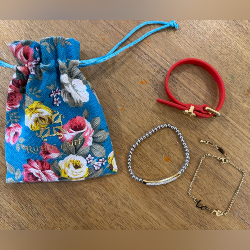 Rustic Cuff Bracelets bundle with Floral Drawstring Pouch